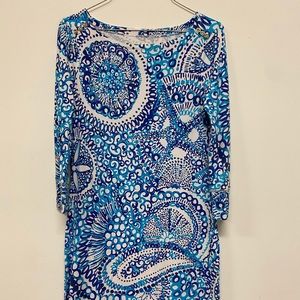 Lilly Pulitzer boat neck, knee length dress.